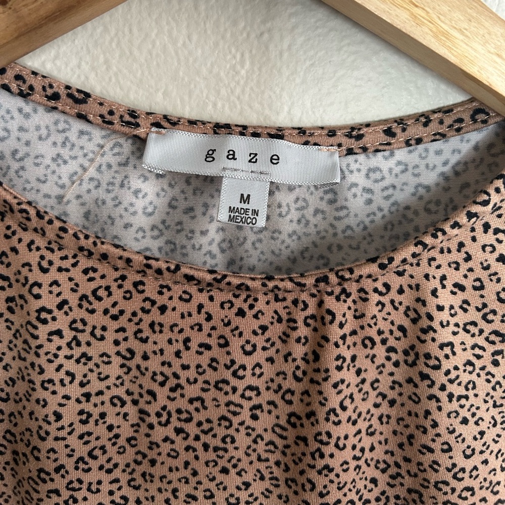 Gaze Cheetah Leopard Animal Print High Neck Crop Tank Top Tan Brown Black Size M - Picture 3 of 4
